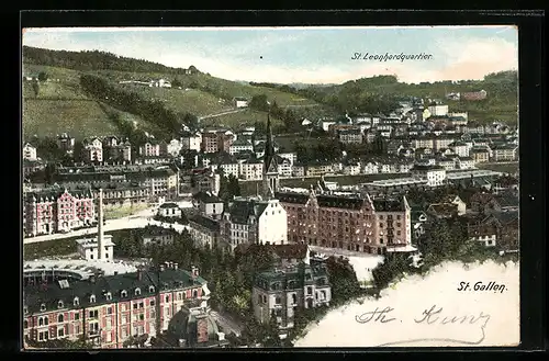 AK St. Gallen, Generalansicht mit St. Leonhatdquartier