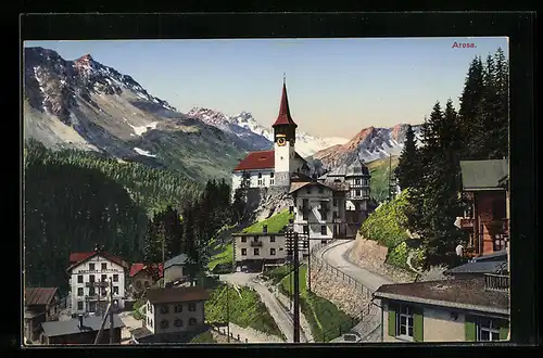 AK Arosa, Blick zur Kirche im Ort