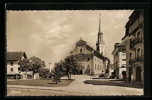 AK Cham, auf dem Platz vor der Kirche