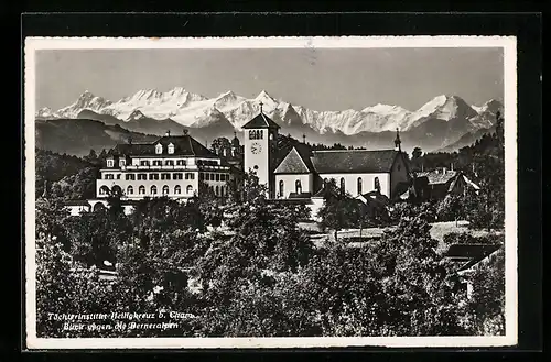 AK Cham, das Töchterinstitut Heiligkreuz, Blick gegen die Berneralpen
