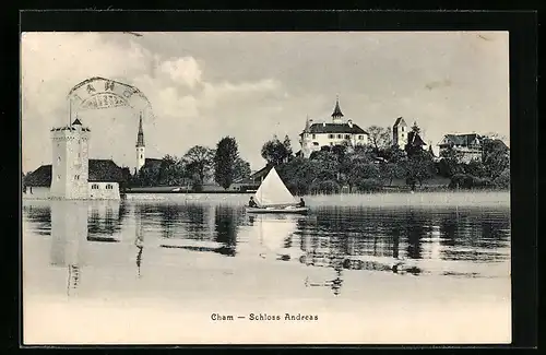 AK Cham, Blick auf das Schloss Andreas vom Seeufer aus