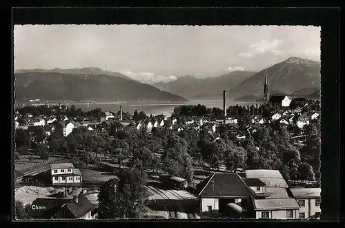 AK Cham, Blick über die Bahnstrecke auf die Stadt