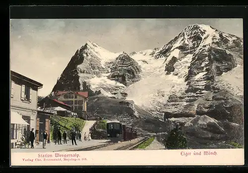 AK Wengeralpbahn, Station mit Eiger und Mönch