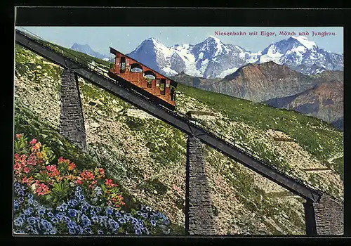 AK Niesenbergbahn mit Eiger und Mönch