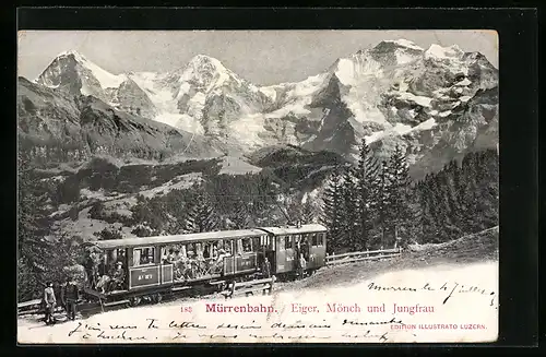 AK Mürrenbahn, Eiger, Mönch und Jungfrau, Bergbahn