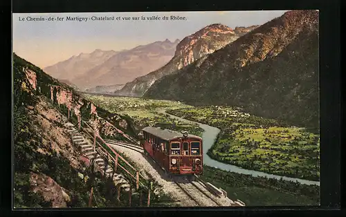 AK Martigny, le Chemin de fer Martigny-Chatelard et vue sur la vallée du Rhone