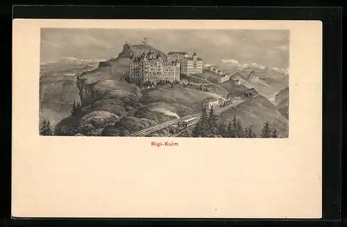 AK Rigi-Kulm, Bergbahnen vor dem Hotel