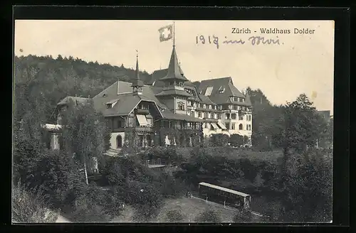 AK Zürich, Waldhaus Dolder mit Bergbahn