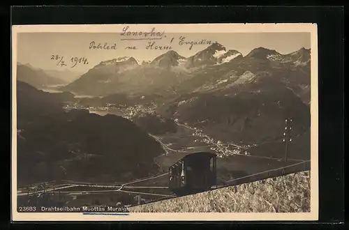 AK Drahtseilbahn Muottas Muraigl mit Bergen