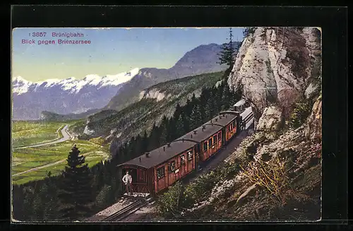 AK Brünigbahn, Bergbahn mit Blick gegen den Brienzersee