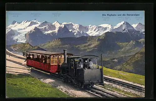 AK Rigibahn, Bergbahn passiert die Berner Alpen