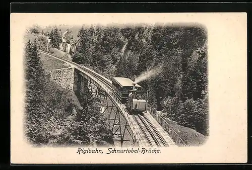 AK Rigibahn, Bergbahn passiert die Schnurtobel-Brücke