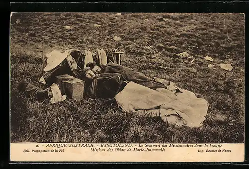 AK Basutoland, le Sommeil des Missionaires dans la brousse Missions des Oblats de Marie-Immaculée