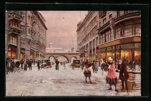 Künstler-AK I. Ginsto: Zürich, Uraniastrasse mit Blick auf die Universität