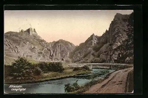 AK Altenahr, Langfigtal mit Brücke und Burg