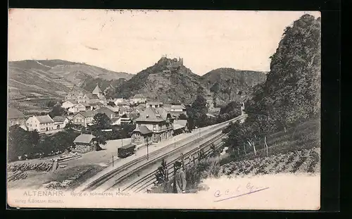 AK Altenahr, Burg und schwarzes Kreuz, Bahnhof