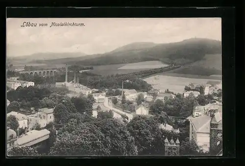 AK Löbau, Ortsansicht vom Nicolaikirchturm