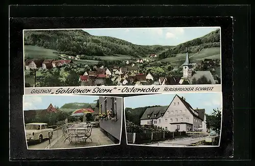 AK Osternohe, Gasthof Goldener Stern, Terrasse, Ortsansicht