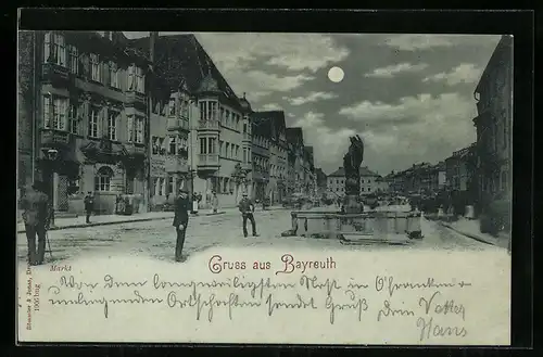 AK Bayreuth, Marktplatz, am Abend, Passanten