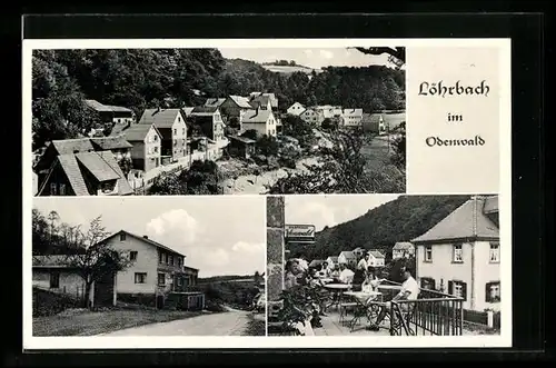 AK Löhrbach / Odenwald, Ortsansicht, Gasthaus & Pension Zum Odenwald