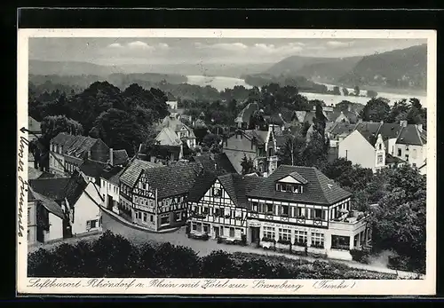 AK Rhöndorf /Rh., Ortsansicht mit Hotel zur Löwenburg (Funke) aus der Vogelschau
