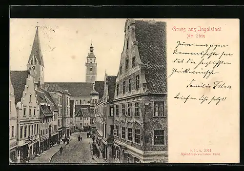 AK Ingolstadt, Strassenpartie mit Kirchturm