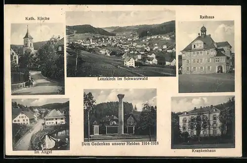 AK Lenzkirch i. Schwarzwald, Panorama, Rathaus, Krankenhaus, Im Angel und Kirche