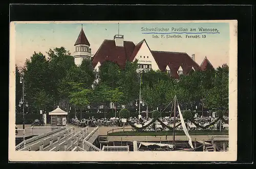 AK Berlin-Wannsee, Gasthaus Schwedischer Pavillon F. Eberlein aus der Vogelschau