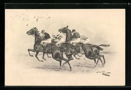 AK Drei Jockeys beim Rennen