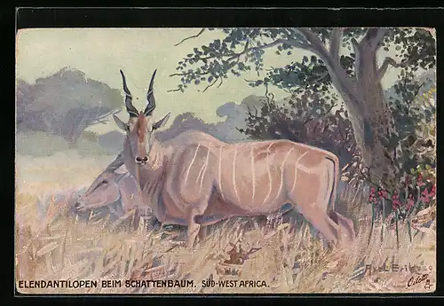 Künstler-AK Raphael Tuck & Sons Nr. 946: Elenantilope bei Schattenbaum