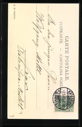 AK Kind mit Schwein am Briefkasten