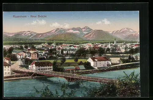 AK Rosenheim, Blick auf die neue Brücke und die Stadt