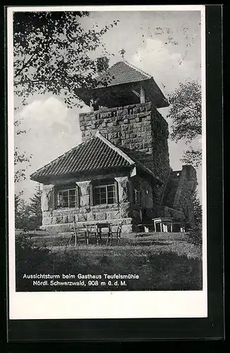 AK Loffenau, Aussichtsturm beim Gasthaus Teufelsmühle