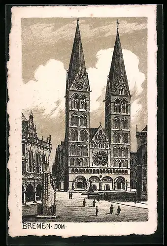 Künstler-AK Bremen, Ortspartie mit Dom