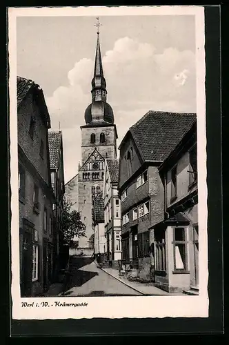 AK Werl i. W., Krämergasse mit Kirchenblick