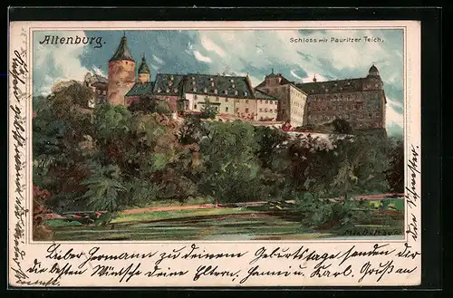 Künstler-AK Max Dutzauer: Altenburg, Schloss mit Pauritzer Teich