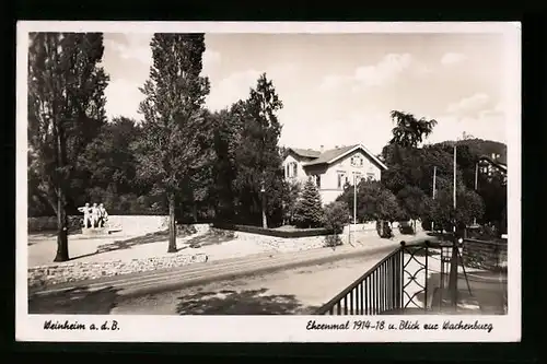 AK Weinheim, Ehrenmal 1914-18 & Blick zur Wachenburg