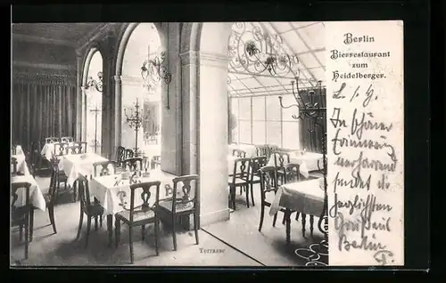 AK Berlin, Bierrestaurant Zum Heidelberger, Terrasse