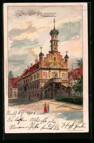 Lithographie Kempten, Ansicht vom Rathaus
