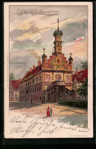 Lithographie Kempten, Ansicht vom Rathaus