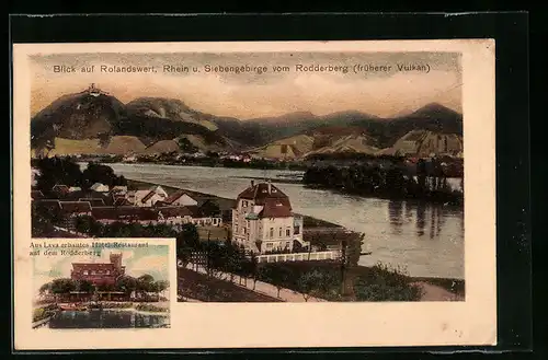 AK Bonn, Blick auf Rolandswert, Rhein und Siebengebirge vom Rodderberg, Hotel auf dem Rodderberg