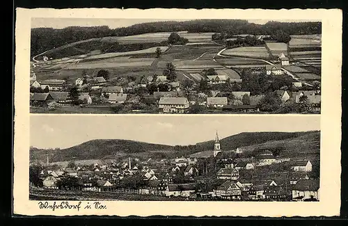 AK Wehrsdorf i. Sa., Zwei Ortsansichten aus verschiedenen Richtungen