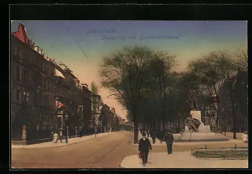 AK Mannheim, Kaiserring mit Bismarckdenkmal