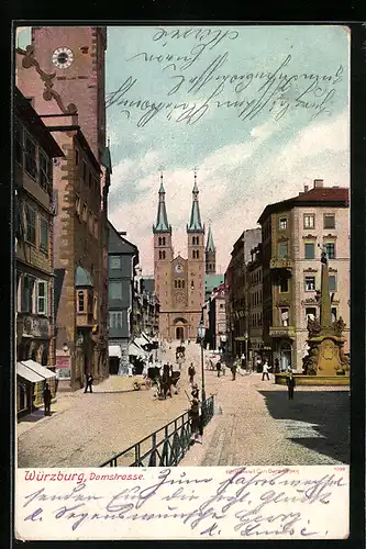 AK Würzburg, Domstrasse mit Blick zum Dom