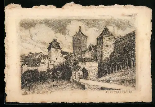 Künstler-AK Rothenburg o. T., Ansicht des Kobolzellertors