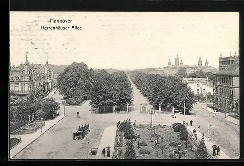 AK Hannover, Herrenhäuser Allee aus der Vogelschau