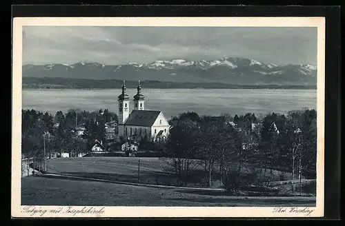 AK Tutzing, Ortsansicht mit Josephskirche