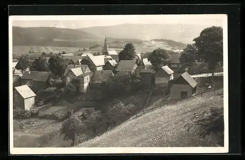 AK Meura (Thür. Wald), Ortsansicht von einem Berg aus