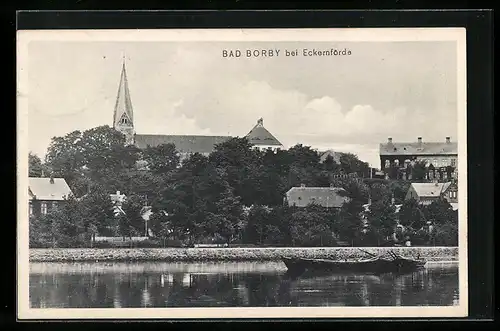 AK Bad Borby bei Eckernförde, Ortsansicht mit Kirche