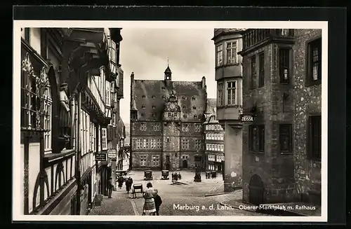 AK Marburg a. d. Lahn, Oberer Marktplatz mit Rathaus